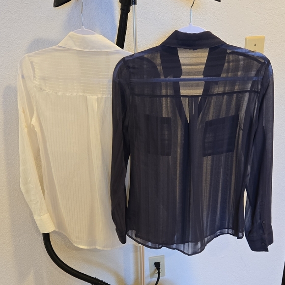 Express Sheer Blouses in White and Black - Picture 2 of 4